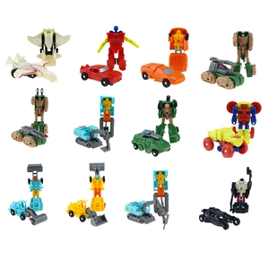 Set of 12 transforming robot toys featuring diverse vehicle modes like tanks and planes
