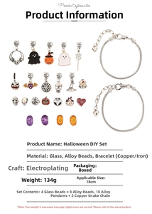 Detailed view of Halloween DIY charm bracelet kit components and specifications