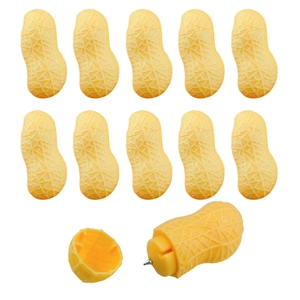 Macro detail of peanut shaped novelty pens showing realistic shell texture and nib