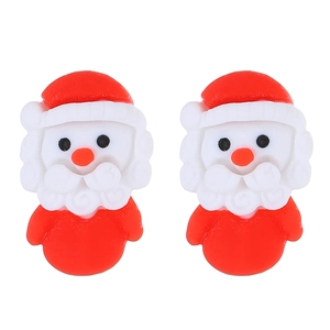 Macro shot of 3D resin Santa Claus stud earrings with vibrant red hat and white beard