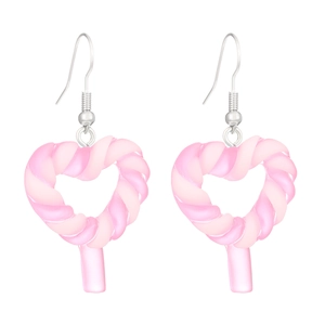 Boucles d'oreilles sucette cœur lumineuses avec design torsadé rose sur fond blanc