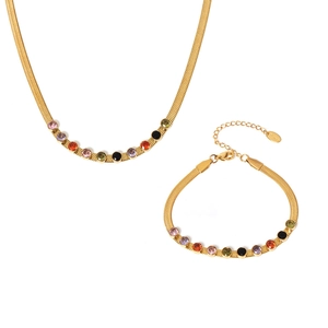 18k gold-plated snake chain jewelry set with multi-colored round cubic zirconia stones