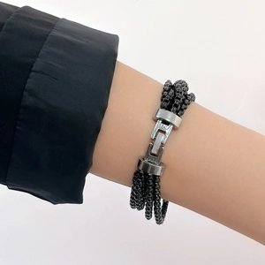 Multi Layer Box Chain Bracelet Stainless Steel Black Silver Buckle Retro Geometric Fashion Jewelry Women