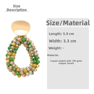 Detailed view of colorful beaded teardrop earrings with 5.9cm length measurements