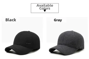 Detail view of winter baseball caps in black and grey with SPORT embossed embroidery