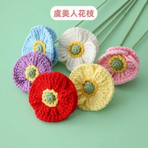 Handmade Crochet Corn Poppy Flowers Knitted Yarn Artificial Floral Bouquet Home Decor Accent Mothers Day Gift