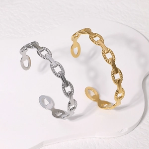 Geometric Chain Link Open Cuff Bracelet Stainless Steel Minimalist Fashion Jewelry For Women Men