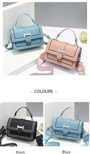 Detailed view of structured PU leather crossbody bags with metal buckle and patterned straps