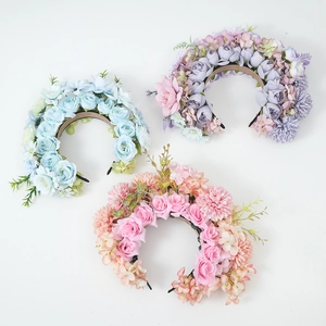 Traditional ethnic floral headbands with colorful artificial roses and silk flowers