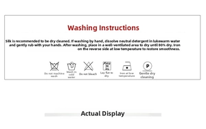 Detailed washing and care guide with symbols for black and white striped silk scarf