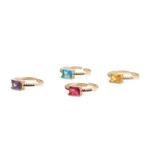 Copper Ring Gold Plated Rectangular Colorful Zircon Minimalist Geometric Jewelry For Women Adjustable Open Design