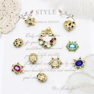 Colorful Zircon Charms Pendants DIY Jewelry Making Christmas Wreath Heart Star Oval 18K Gold Plated Brass For Necklace Bracelet Earrings