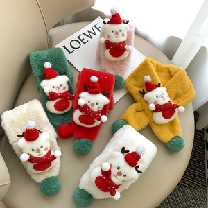 Écharpes de Noël en peluche douce avec renne pour enfants, rouge, vert et beige