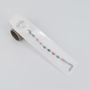 Bracelet bébé œil maléfique avec perles multicolores et chaîne argentée ajustable