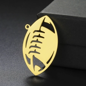 Hollow american football pendant in gold finish stainless steel for DIY jewelry making