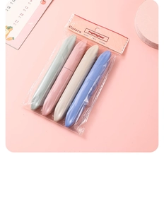 Macro shot of a 6-pack pastel highlighters in clear OPP bag on a soft pink background