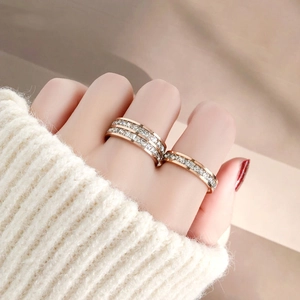 Elegant rose gold titanium rings with single and double row sparkling cubic zirconia
