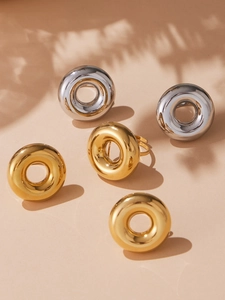 Polished minimalist thick hollow hoop open rings in gold and silver mirror finishes