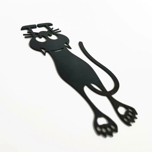 3D cartoon silhouette cat bookmark in black finish for student gift and book decor
