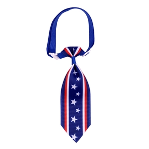 Detail of pet necktie with American flag stars and stripes and adjustable buckle strap