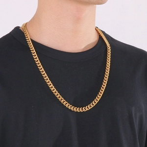 Collier gourmette pour homme en acier inoxydable plaqué or au style hip hop urbain