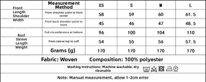 Size guide table showing detailed measurements for boho embroidered blouse for women