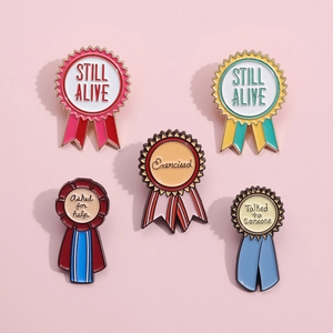 Creative colorful enamel award medals set featuring motivational letters on metal brooches