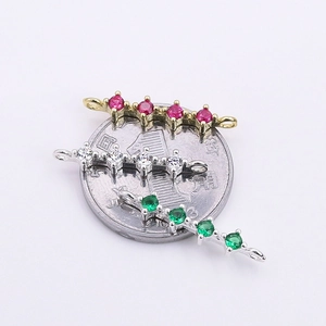 Pendentifs en argent S925 avec quatre zircons en or, argent et vert pour bijoux DIY