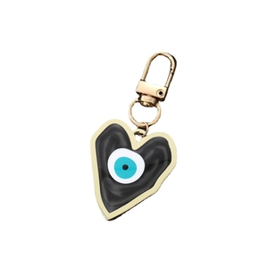 Colorful resin heart keychain with blue evil eye pendant and gold metal lobster clasp
