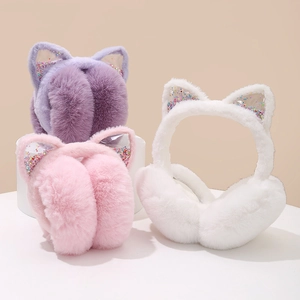 Süße Pailletten Katzenohr Ohrenschützer aus Plüsch in Lila Rosa Weiß für den Winter