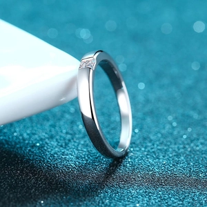 Elegant 925 sterling silver ring featuring a square cut moissanite on blue background