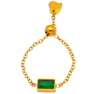 Adjustable 18k gold plated chain ring with a rectangular green zircon stone for women