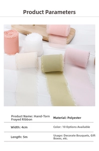 Detail view of frayed edge polyester ribbon 4cm wide for floral and gift wrapping