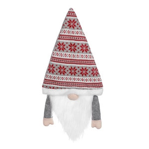 Christmas forest gnome tree topper with gray snowflake hat and plush white beard