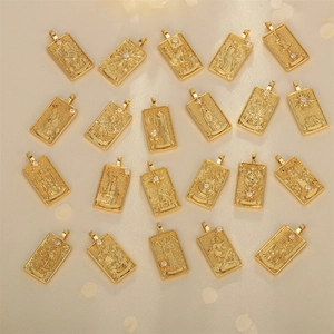 Tarot Card Pendant Rectangular Gold Plated Copper Inlaid Zircon Divination Faith DIY Jewelry Making Accessory