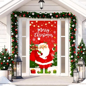Christmas Door Banner Santa Claus Print Polyester Hanging Flag For Home Porch Outdoor Holiday Festive Decoration