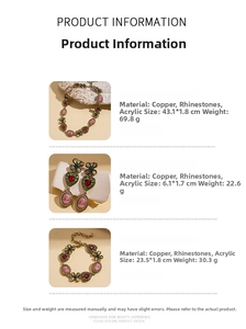Detailed technical specifications for vintage style jewelry set with crystal heart charms