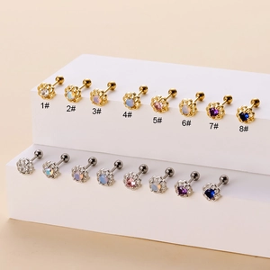 Hollow Sun Flower Cartilage Stud Earrings Stainless Steel Screw Ball Back Helix Tragus Piercing Jewelry Korean Fashion For Women