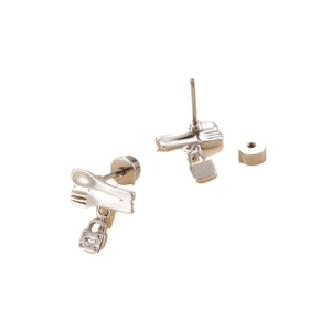 Silver spoon and fork lock earrings with heart pendant on a clean white background