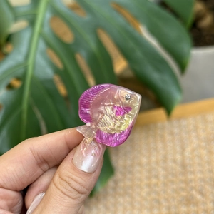 Handheld dolphin hair clip in gradient acrylic with rhinestone eye and scale texture