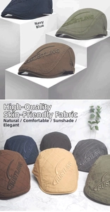 Detail view of multi-color berets featuring diamond lattice stitching and bustling embroidery