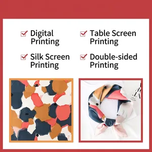 Modern abstract print silk scarf with orange and navy geometric patterns for women