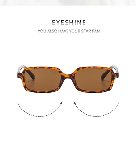Detail shot of vintage narrow square leopard print sunglasses with dark brown lenses