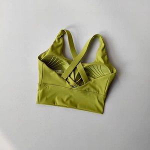 Soutien-gorge de sport vert néon à impact élevé avec bretelles croisées et coussinets