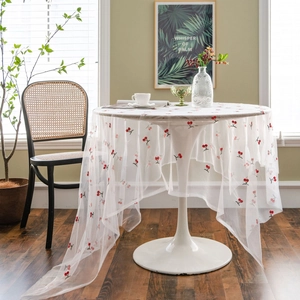 Pastoral Style Embroidered Cherry Heart Lace Tablecloth Polyester Floral Pattern Mesh Table Cover For Home Photography Decor