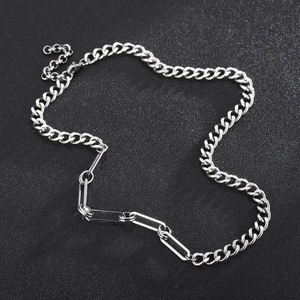 Silver stainless steel cuban and paperclip link chain necklace with minimalist design