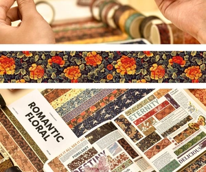Detailed view of floral washi tape set for vintage scrapbooking and gift wrapping