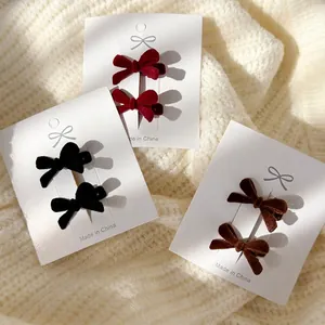 Velvet Bow Hair Clips Flocking Alloy Side Duckbill Clips Christmas Autumn Winter Hair Accessories For Women