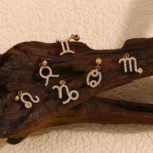 18K gold plated stainless steel 12 zodiac pendants with sparkling white zircon inlays