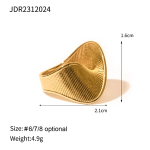 Detail of 18k gold plated stainless steel ring with twisted striped design